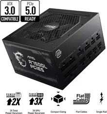 Nguồn Máy Tính cũ MSI MAG A750GL PCIE5 | 750W, ATX, 80 Plus Gold, Full Modular