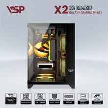 Vỏ Case VSP Aquanaut Pro Gaming X2 Galaxy (M-ATX, Đen, Chưa Gồm Fan)