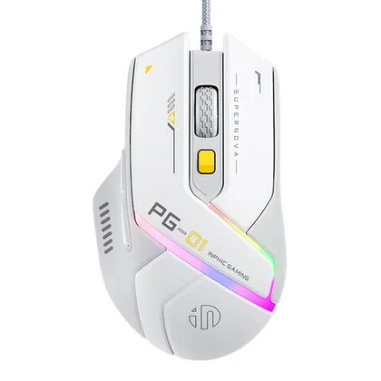 Chuột gaming INPHIC PG1 | Wired, 12800 DPI, 78g, Trắng