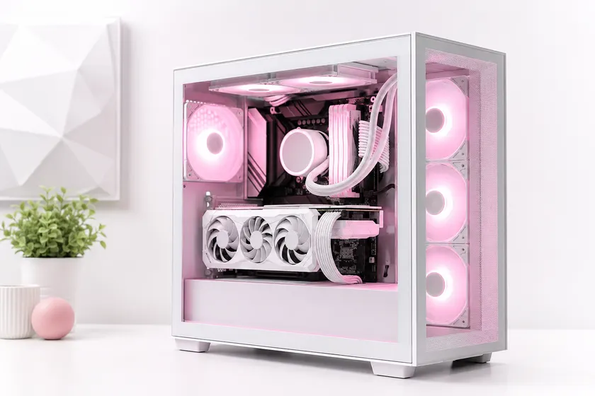Máy tính màu hồng thẩm mỹ build PC trắng hồng pastel ARGB