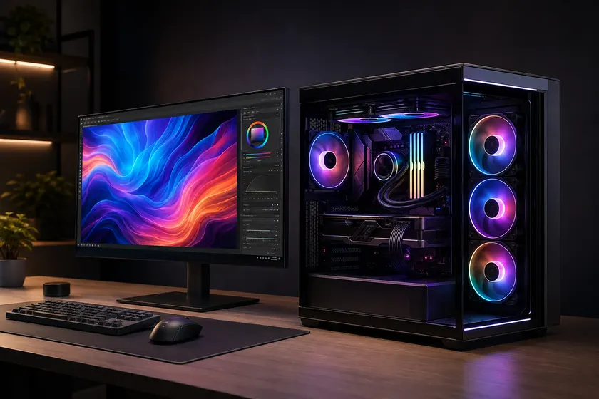 Máy tính để bàn cấu hình cao với vỏ case kính cường lực và linh kiện RGB