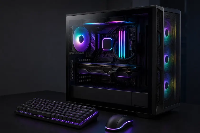 Bộ máy tính để bàn PC gaming lắp ráp với case kính cường lực hiển thị linh kiện bên trong