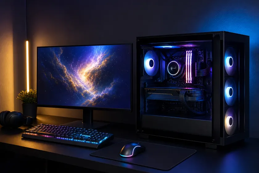 Bộ máy tính để bàn gaming lắp ráp sẵn với case kính cường lực, đèn RGB bên trong